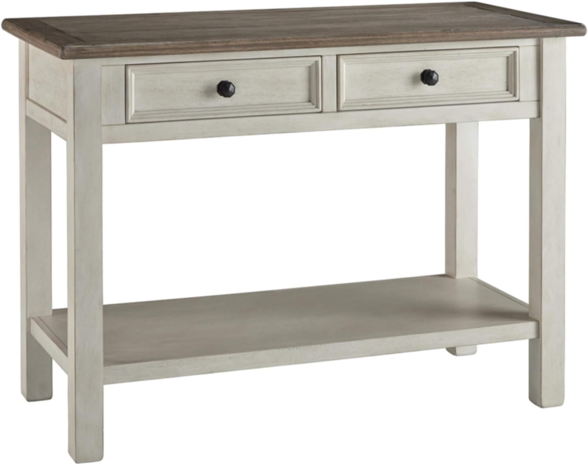 Signature Design by Ashley Bolanburg Sofa Table, Two‑Tone Wood Console With Drawers, Antique Finish With Metal Hardware, Ideal for Entryway or Living Room Display, Antique White