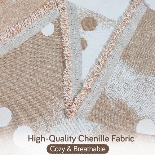 Image of HOKIPO Premium Chenille Printed Sofa Cover Throw Blanket 320 GSM for 2 Seater - All Season Use, 'Serene Abode Series' Latte Dotted Wave (180x250 cm) (AR-6632-D3)