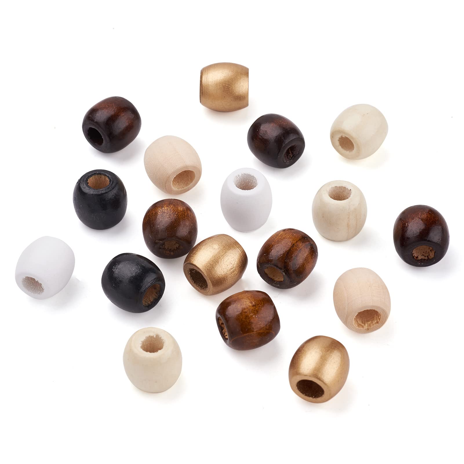 Craftdady 210Pcs 7 Style Wooden Drum Oval Dreadlocks Beard Hair Braid Beads 17x16mm Large Hole Barrel Spacer for Macrame Craft Braided Jewellery Making Hole:8mm - Image 3