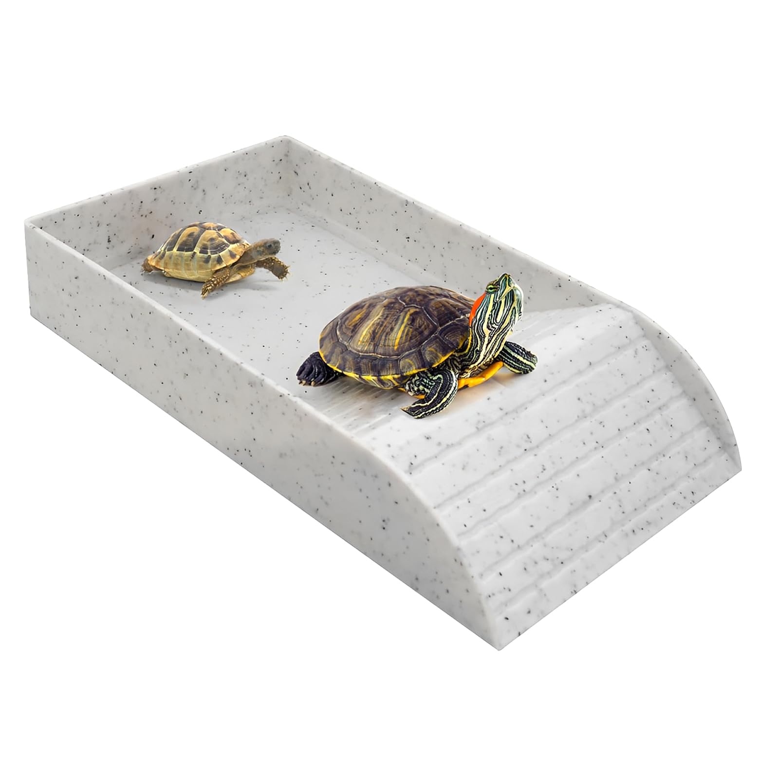 Yeqqqz Tortoise Water Dish with Ramp and Basking, Tortoise Bath Dish, Turtle Food and Water Bowl, Plastic Reptile Water Bowl Fit for Amphibians (White)