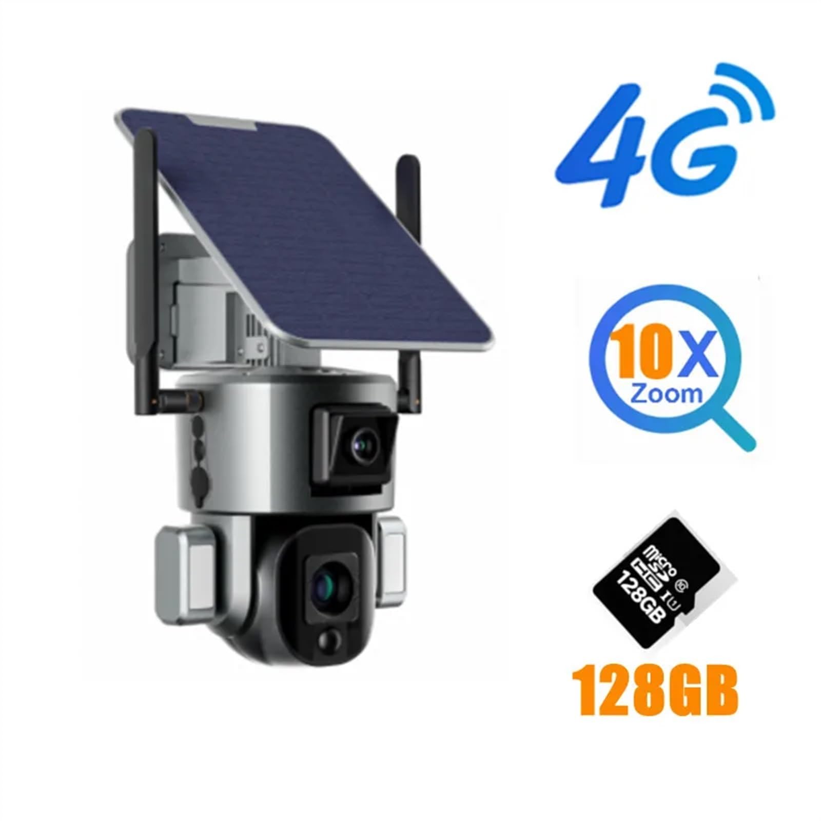Telecamera di Sorveglianza, Telecamera solare 8MP 4G wireless 4K Doppia lente 4X 10X Pannello Rilevazione umana PTZ di sorveglianza Esterna
