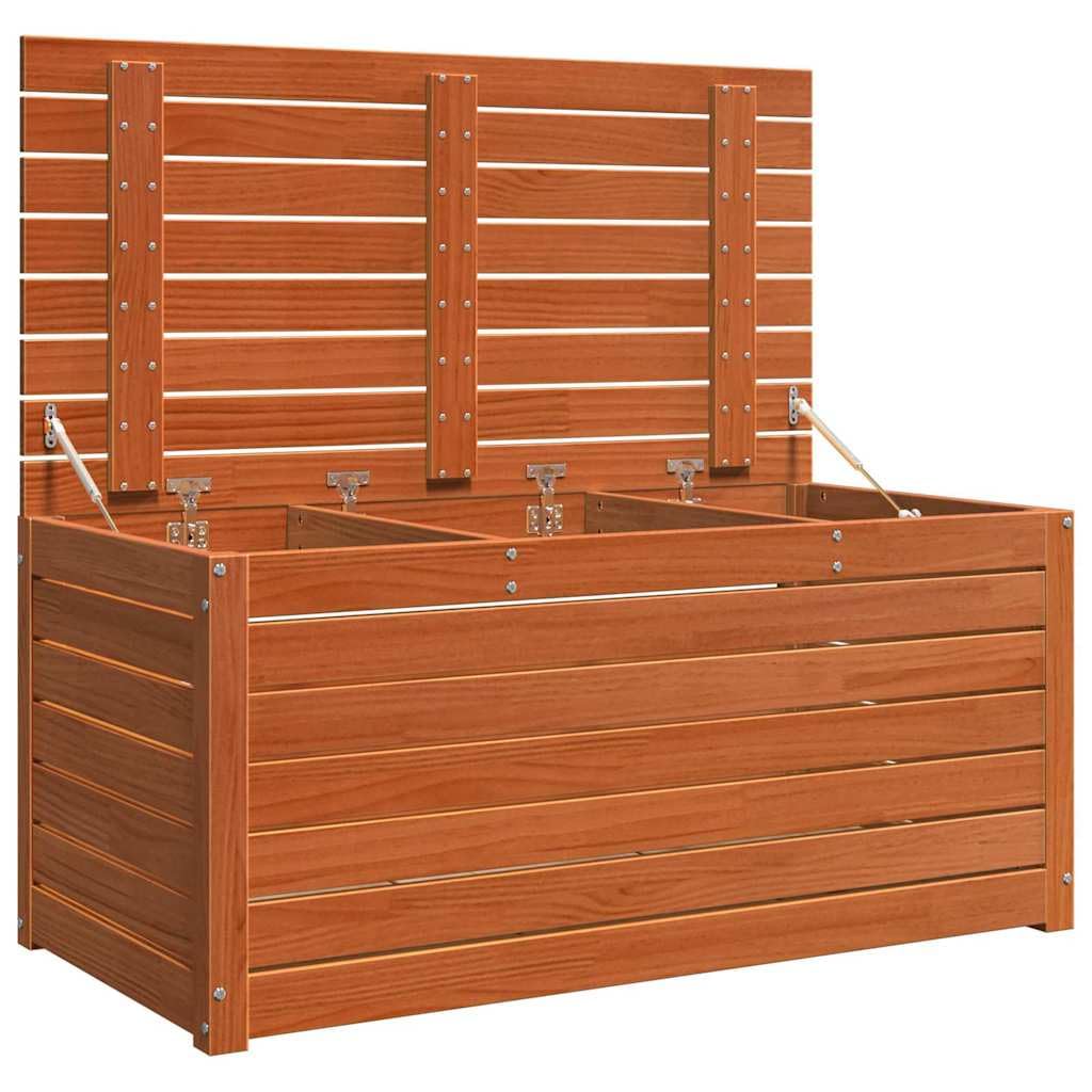 Scatola portaoggetti in legno marrone cerato, 101 x 50,5 x 46,5 cm, per giardino, balcone, terrazza, con spazio e cuscino, resistente alle intemperie, richiudibile