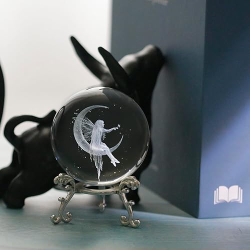 Miniatura 7 de vskikris Bola de cristal con diseño de hada de luna de 2.362 in y figura de mariposa 3D, bola de cristal, pisapapeles para regalo