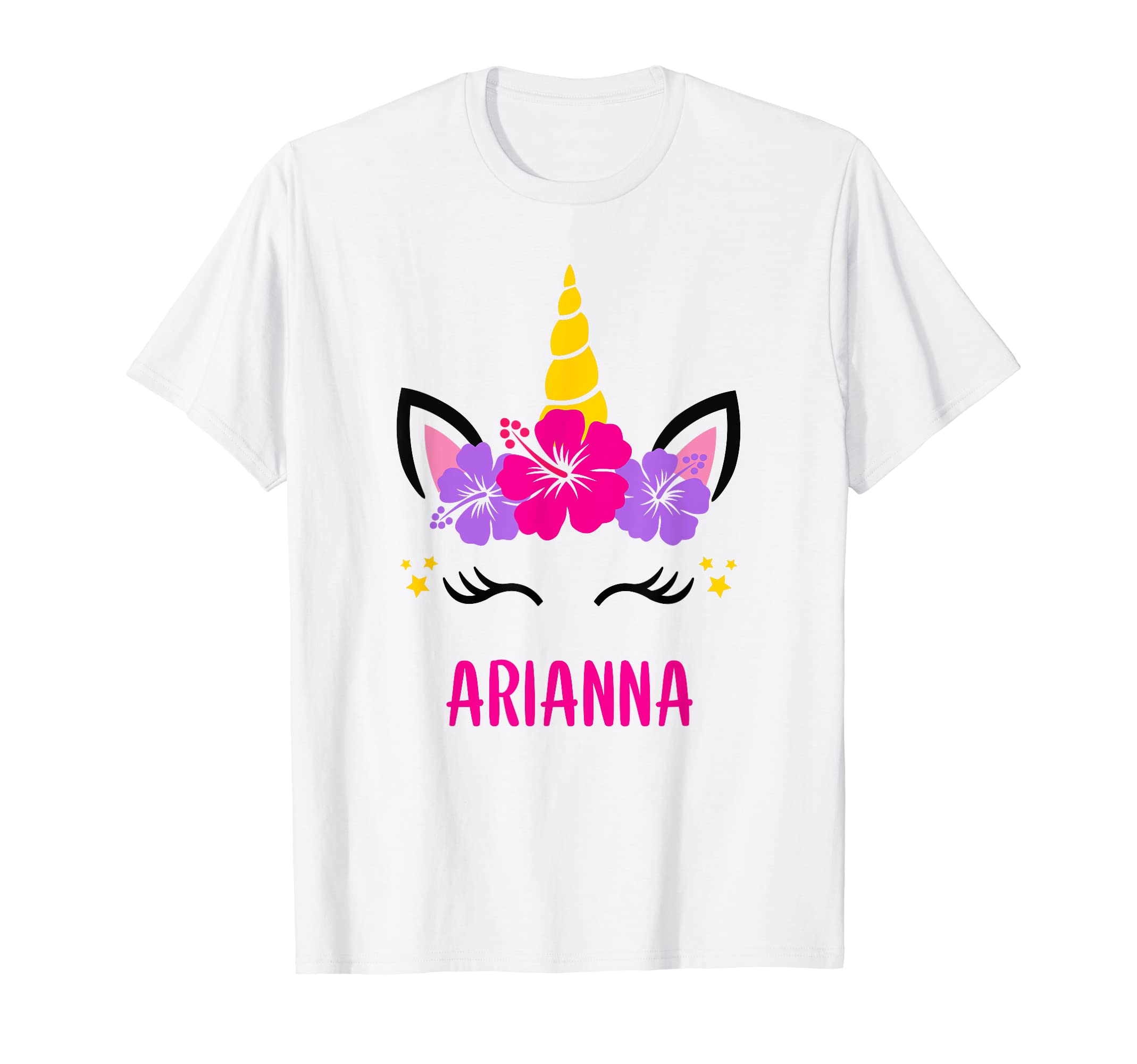 ARIANNA Personalized Pink and Purple Flower Unicorn Face T-Shirt