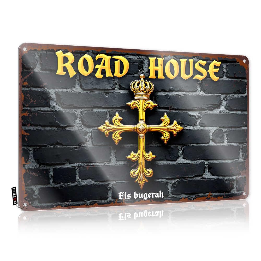 Fzfn Men's Colour Posters Fun Cottage Golden Crowned Cross On Black Brick Wall For Drive - Office Decor Customizable(30X40cm)