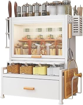 White, Kitchen Spice Rack, Kitchen Organizer and Storage Rack,Drawer-Type Spice Storage Rack, Independent Food Storage Cabinet for Living Room, for Home Kitchens
