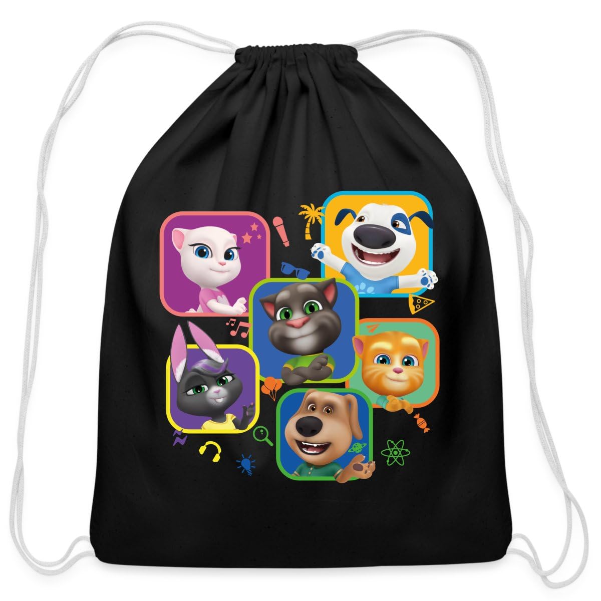 Spreadshirt Talking Tom & Friends Characters Cotton Drawstring Bag, One Size, black