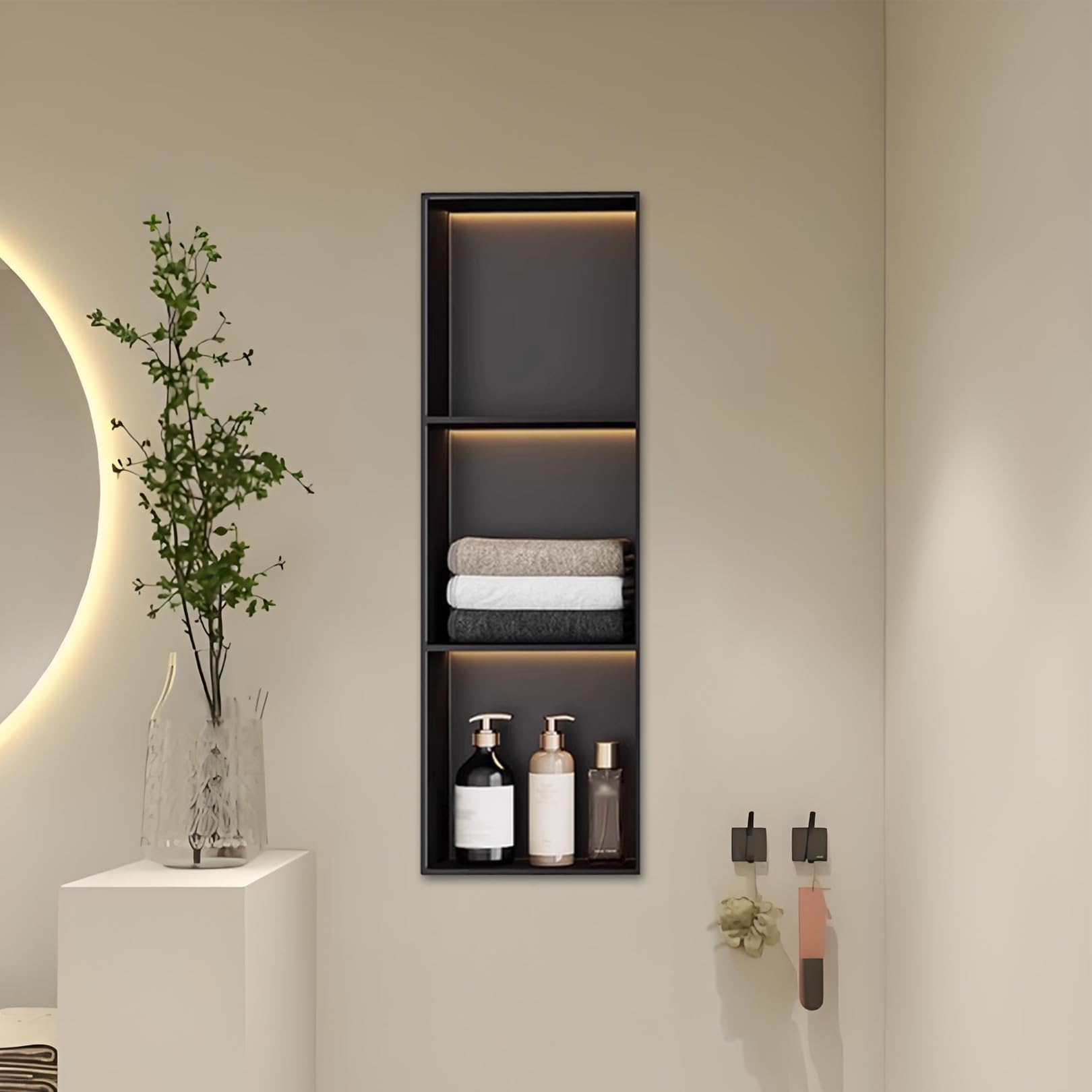 Nicho de Ducha LED Acero Inoxidable Negro Mate Empotrado para Baño