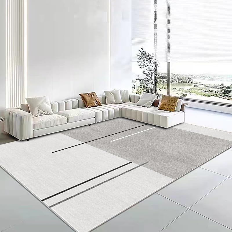 Tapis géométrique moderne blanc en texture douce haut de gamme