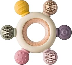 Baby Teether for 6 to 12 Months, Soft Silicone, Wood, Multicolor