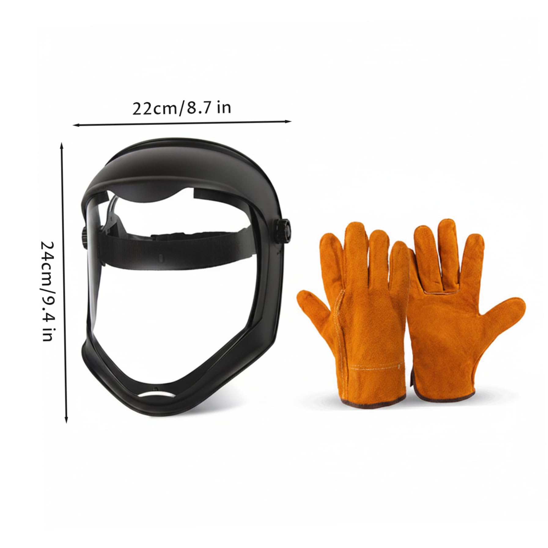 Vollgesichtsmaske, HD-Antibeschlag-Vollgesichtsschutz mit Handschuhen, schlagfestes PC-Visier, Schutzmaske zum Schleifen, Schweißen, Rasenmähen