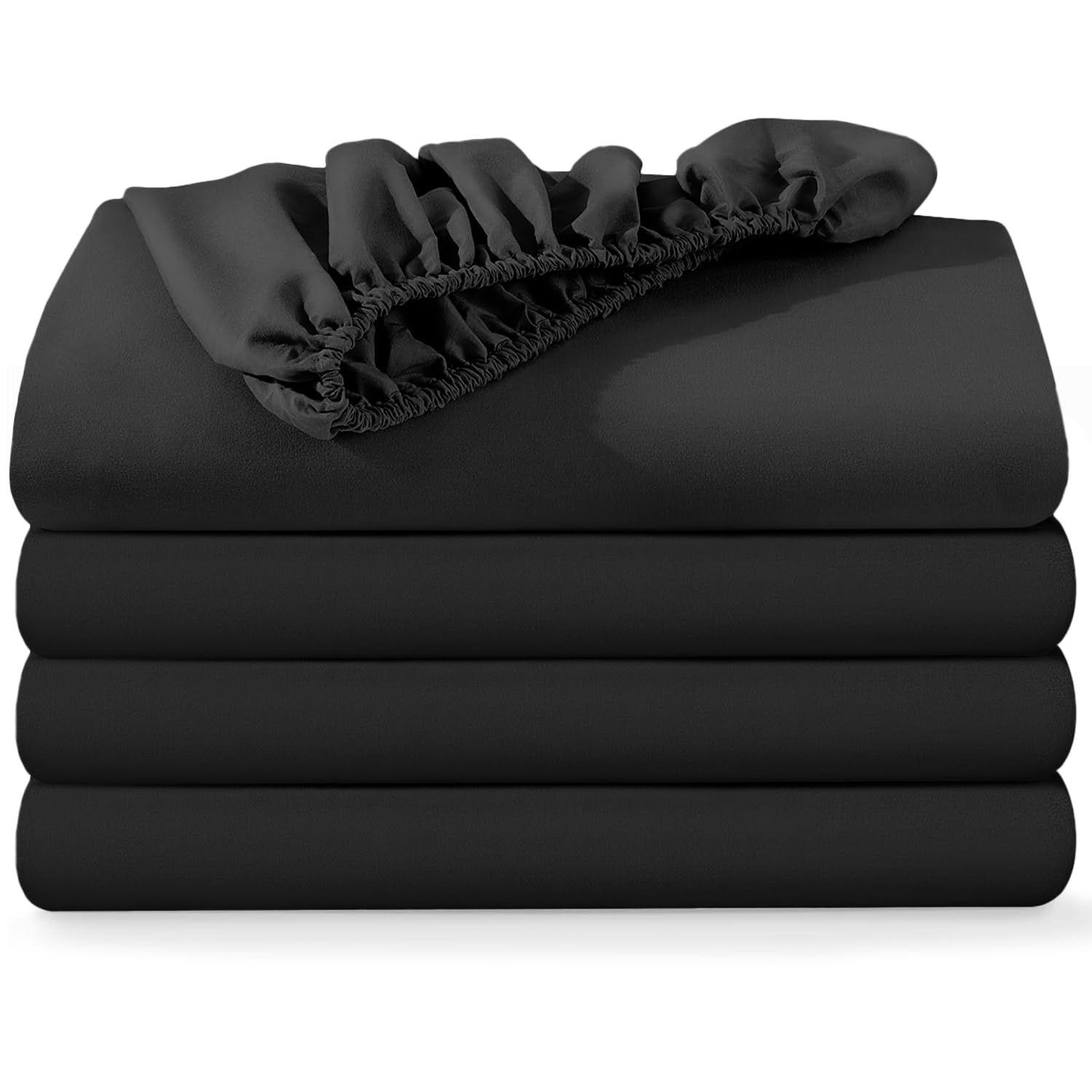 BedLooms Super King Fitted Sheet 4 Pack – Black (180x200cm) up to 25cm Deep Bed Sheets