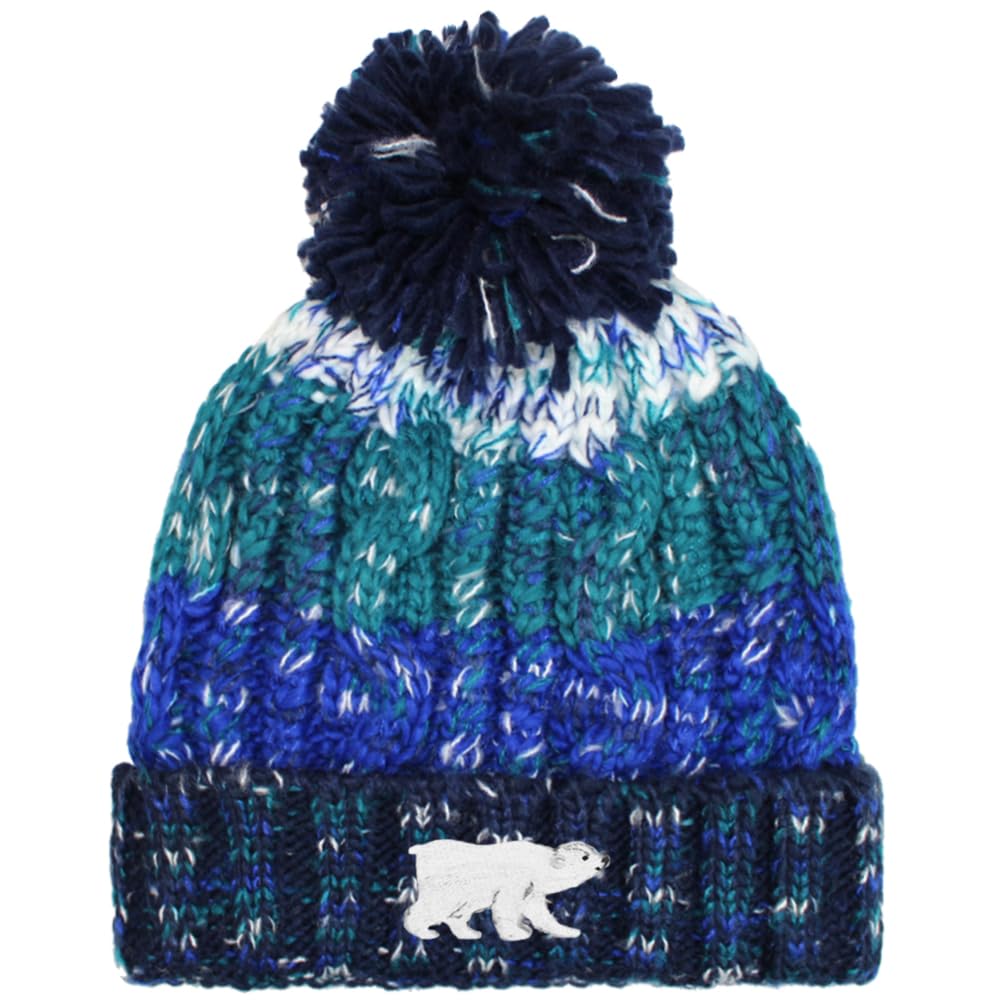 TeddyT's Polar Bear Blue Mix Embroidered Luxury Cable Knit Bobble Hat