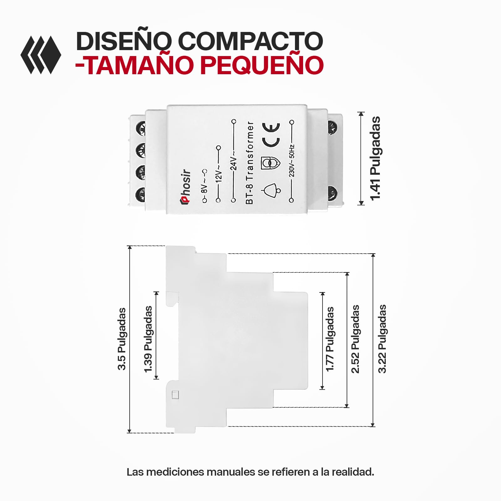 Transformador 220V 8V, Transformador 8V 12V 24V/AC Salida, 230V/AC Entrada, Max 8VA, Alimentador 12V, Apto para Timbres, Timbres Visuales, Carril de 35 mm, BT-8 No es Compatible con CC