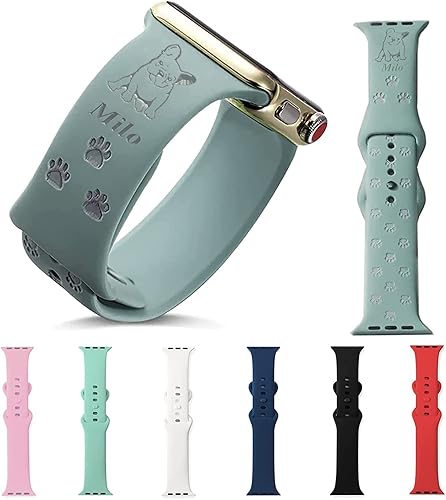 Personalized Dog Breed Pet Apple Watch Band Laser Engraved Gift Soft Silicone Sport Band/Strap iWatch Series, Compatible with Apple Watch 38mm 40mm