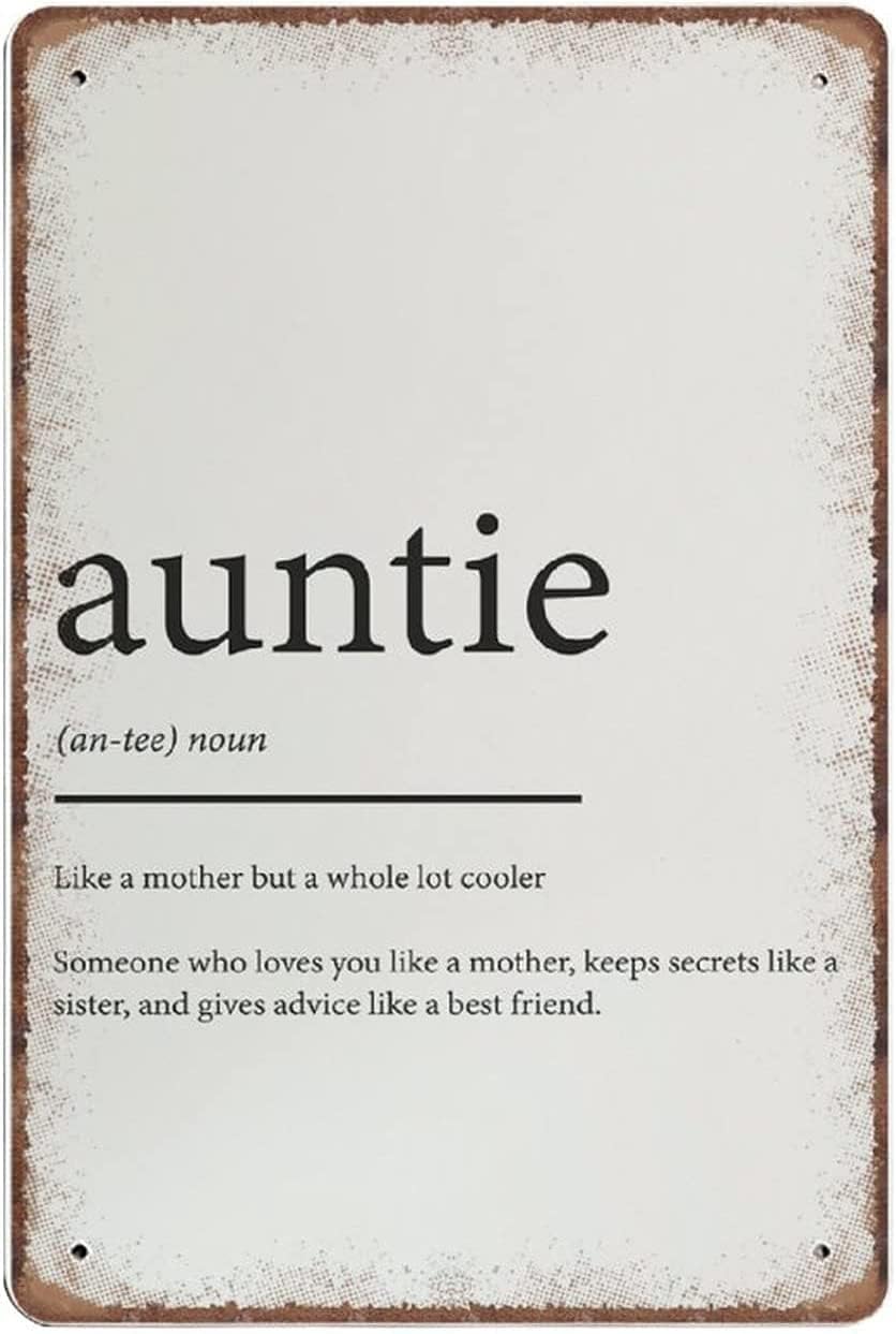 Vintage Sign Auntie Definition Print Typography Family Prints Gifts Funny Tin Sign For Home Retro Outdoor Office Garage Bar Cafe Vintage Man Cave Decor 8x12 Inch