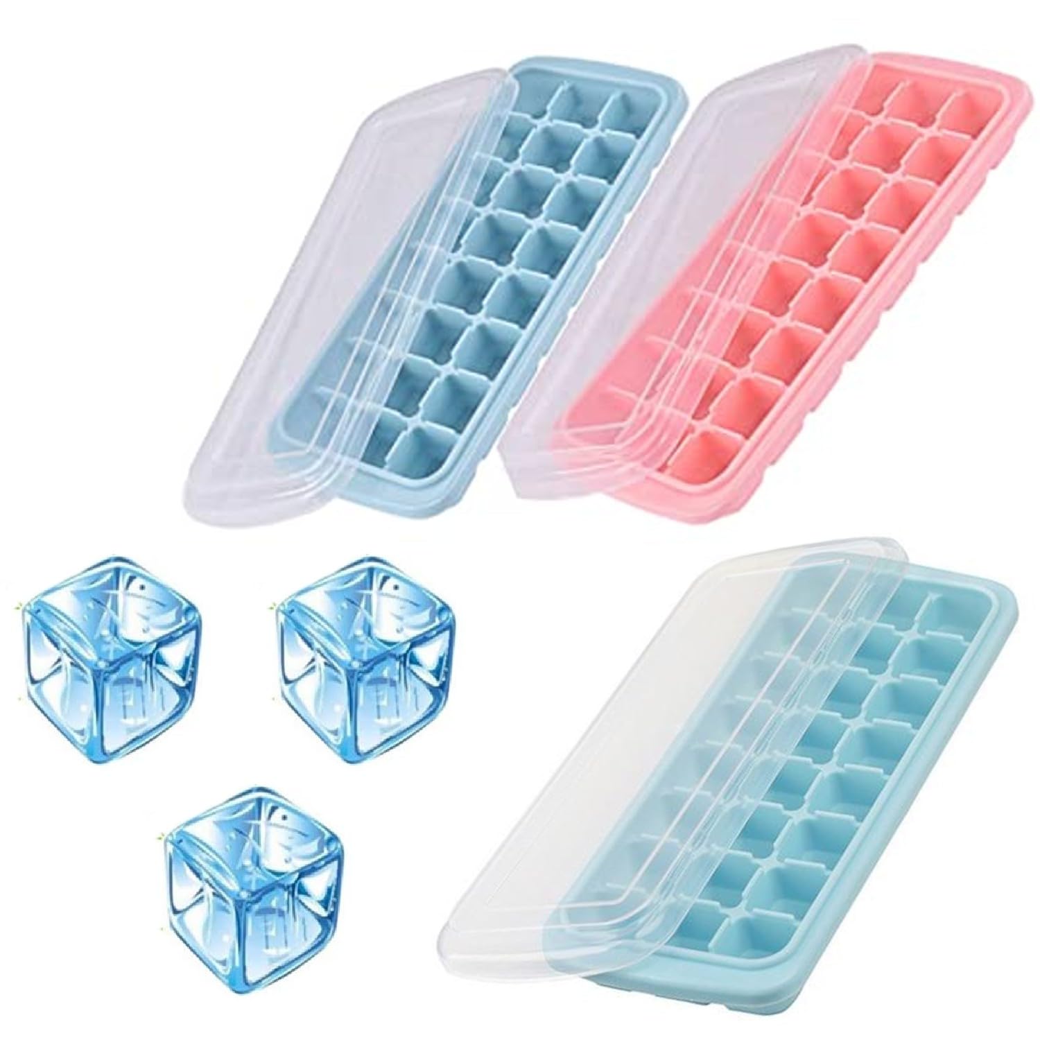 Buy KRIVETY Silicon Ice Cube Moulds Removable Lid Flexible Trays