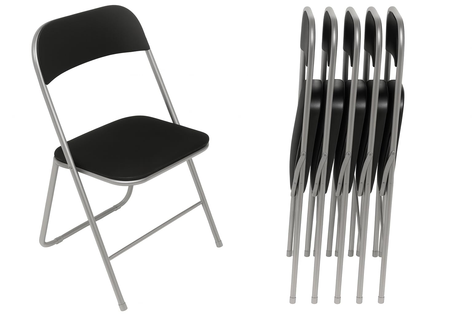 HAEST - Klappstühle 6er Set, Klappstuhl gepolstert mit Metallrahmen & Kunstleder, platzsparend, bis 100 kg belastbar, Ideal als Küchenstühle & Gartenstühle, Silber-Schwarz
