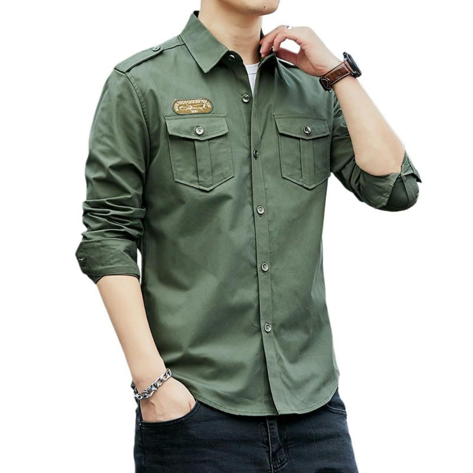 Camisa de trabajo de algodón para hombre, estilo japonés, manga larga, corte estrecho, cuello cuadrado para uso diario
