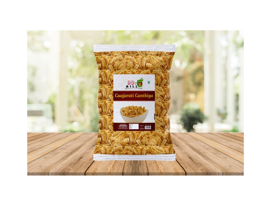 90's MILL Authentic BESAN GATHIYA AJWAIN BESAN STICKS | GUJARATI FARSAN | INDIAN SNACKS | HOMEMADE AND READY TO EAT | FARSAN NAMKEEN | NO PRESERVATIVE-850g*4Pack 1