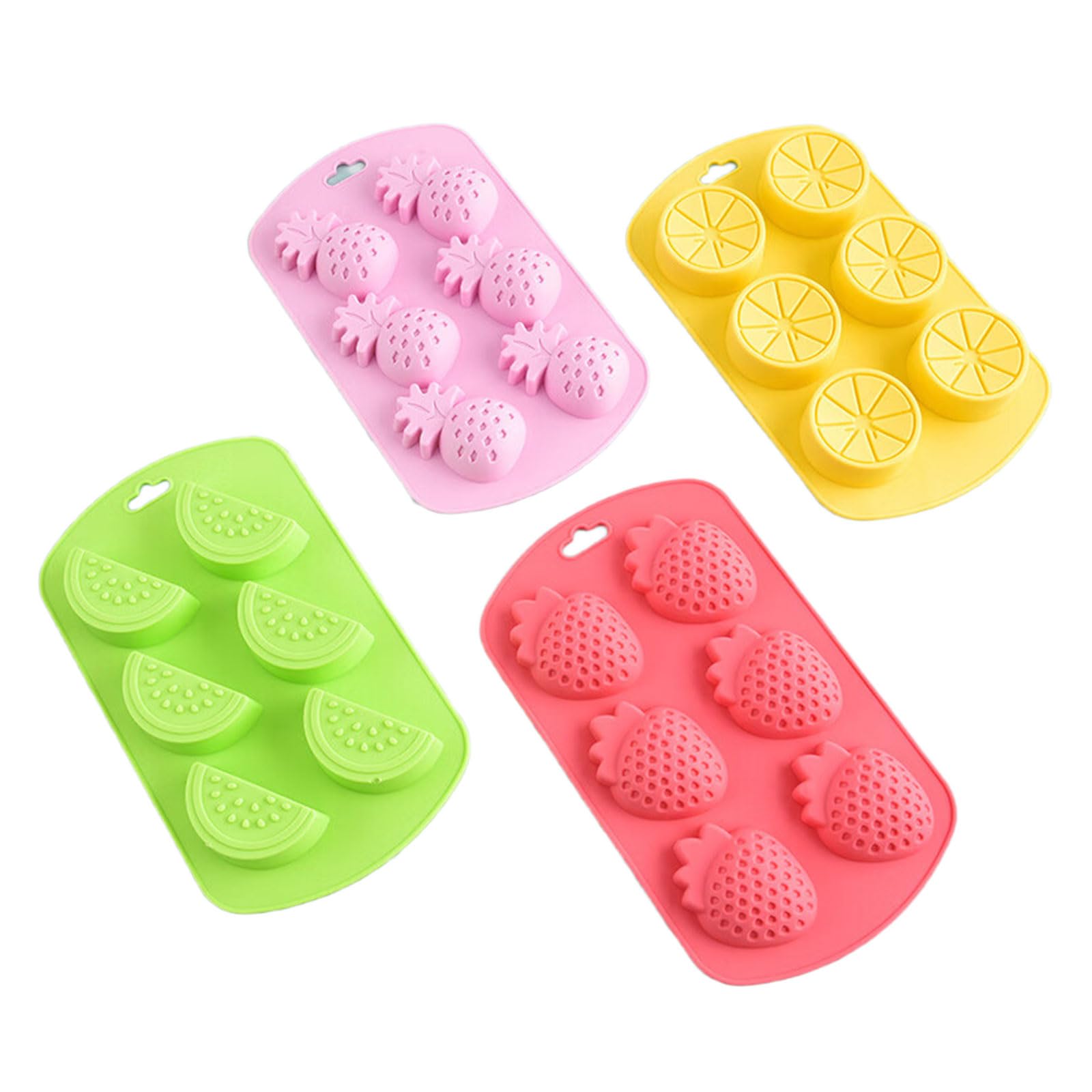 LUCKGONI Pack of 4 Silicone Fruit Shaped Ice Strawberry Watermelon Pineapple Lemon Mould for Creative Baking