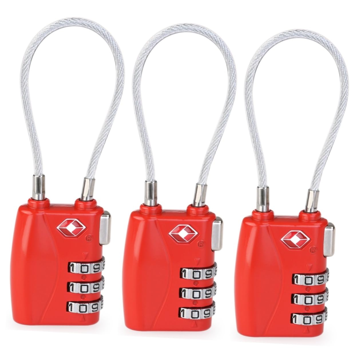 3piezas Candado De Combinación Tsa Aprobado Para Equipaje Cerradura De Cable De Dígitos Color Rojo Para Maletas y Mochilas Reseteable y Duradero