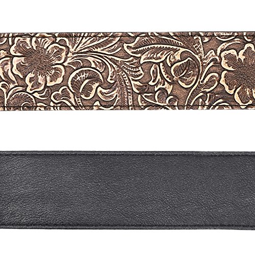 Image of Anwenk Guitar Strap, Stamped Leather Guitar Strap PU Leather Western Vintage 60's Retro Strap with Genuine Leather Ends for Electric Bass Guitar, with Tie,Include 2 Picks,Bronze