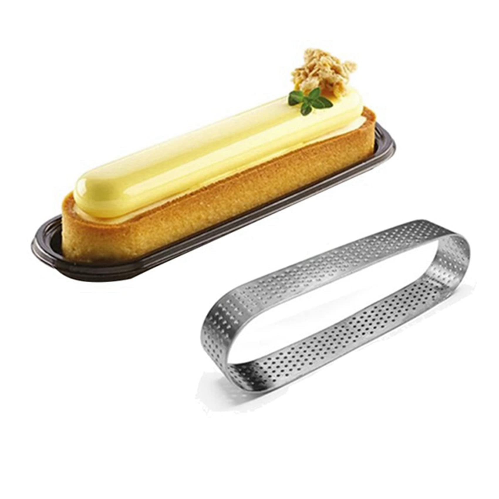 60 moldes ovalados para tartas, moldes perforados para tartas, acero inoxidable, anillo redondo para tartas, mousse, quiche