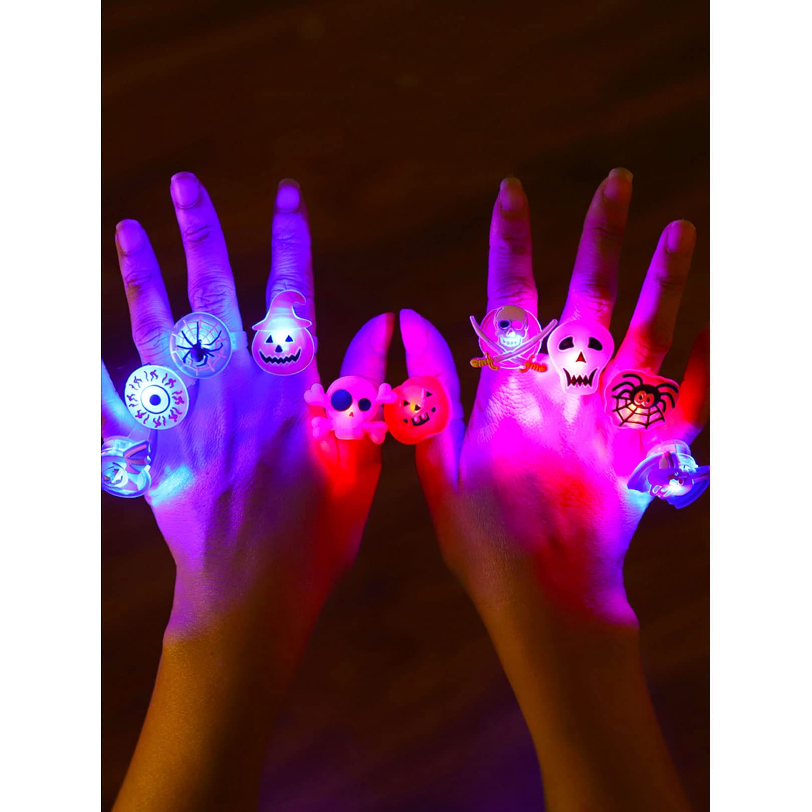 Jc.upin Halloween Party Bag Fillers, 50 Pcs Halloween Treats LED Flash Finger Rings - Halloween Party Favors Light-up Rings Toys for Halloween Cosplay Birthday Party Decoration Supplies