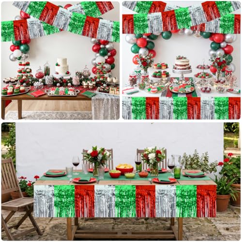 Image of BEISHIDA 3Pack Red Green Silver Foil Fringe Garland 30ft Wall Tinsel Banner