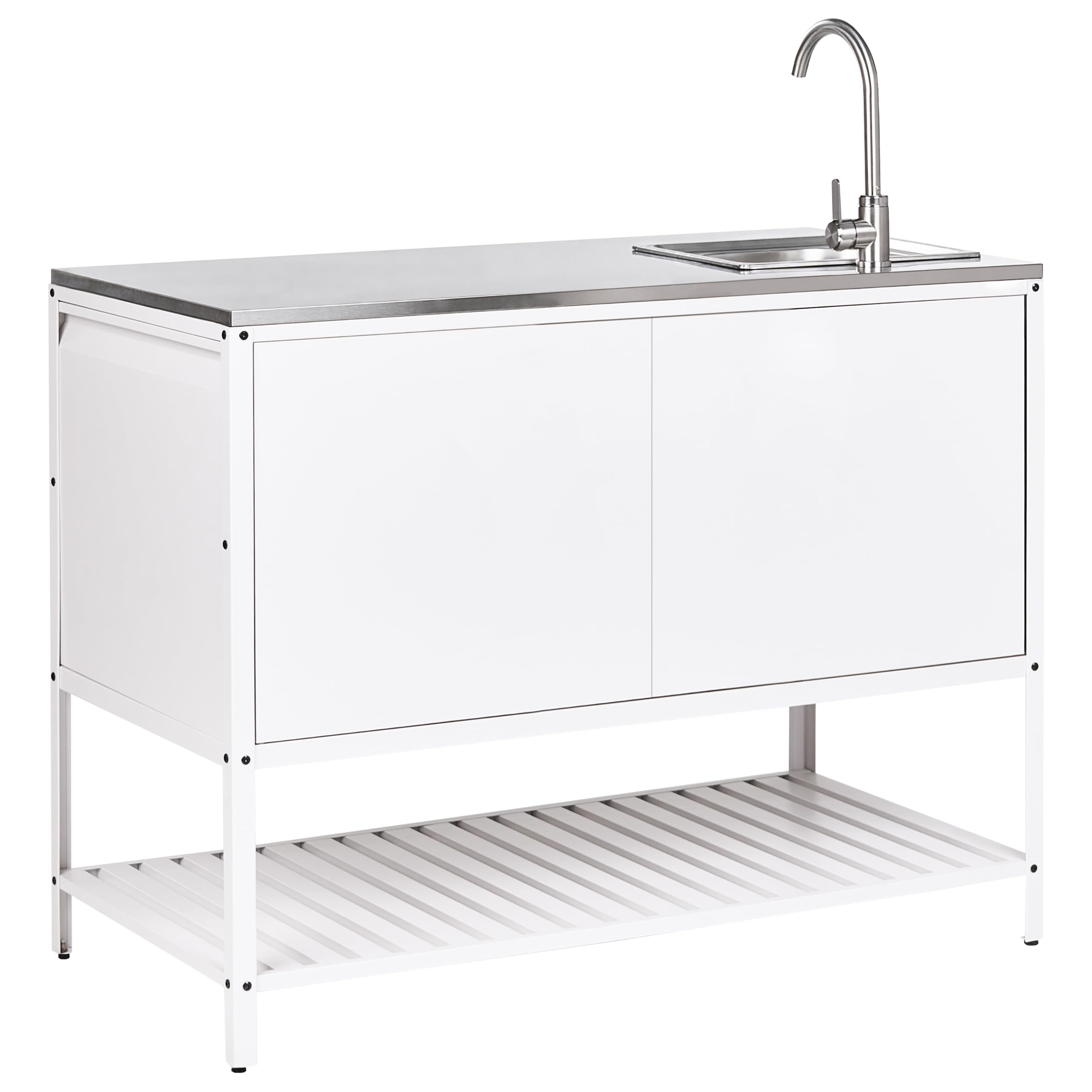 Beliani Mobile da Cucina da Esterno in Acciaio con 3 Ante e Piano in Acciaio Inox Bianco