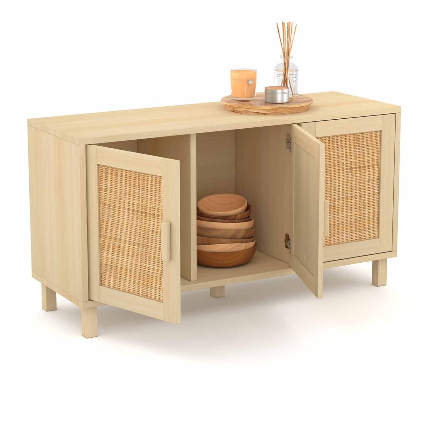 IDMarket - Mueble bajo de estilo vintage de 113 cm ELIN 3 puertas con efecto natural de malla tubular