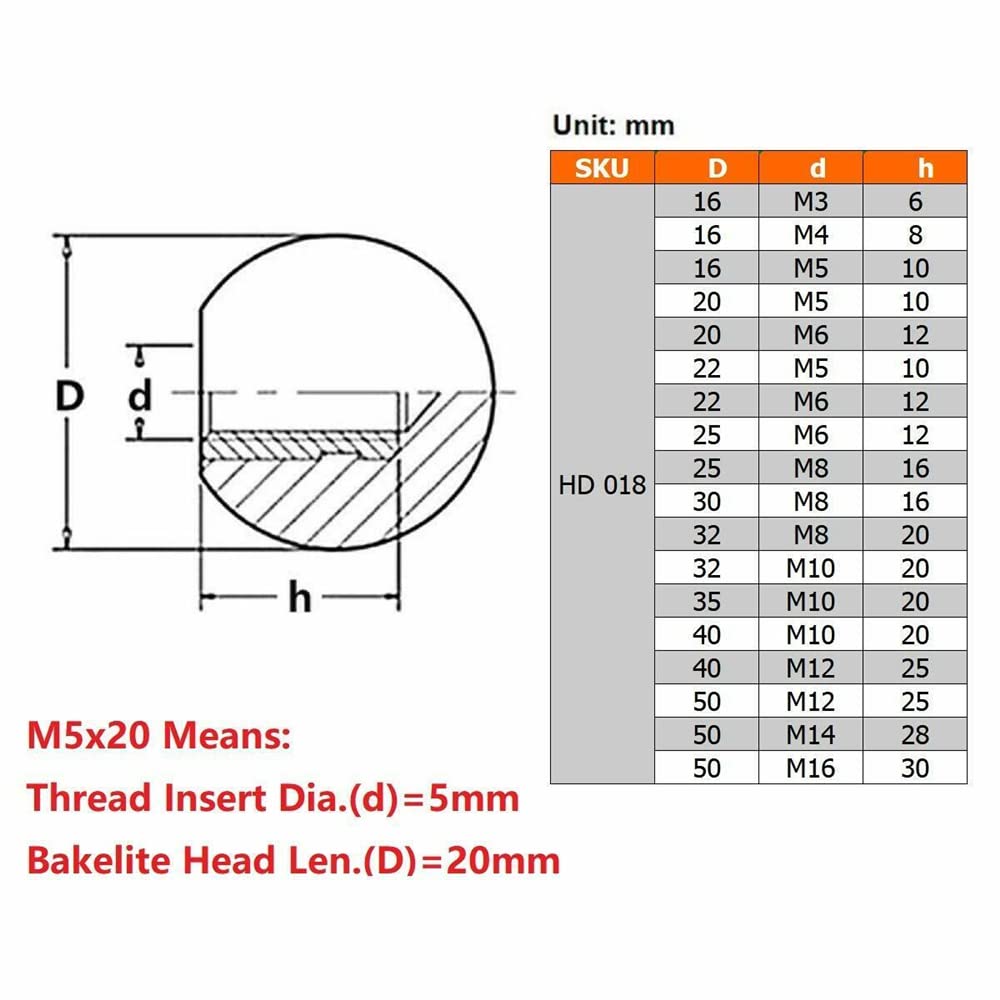 Bakelitowa gałka kulowa z gwintowaną mosiężną wkładką M5 M6 M8 M10 M12 M16 (M8*30 (10 szt.)