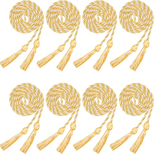 Image of Trounistro 8 Pieces Graduation Cords Yarn Honor Cords with Tassel for College Graduation Students (Gold with White)