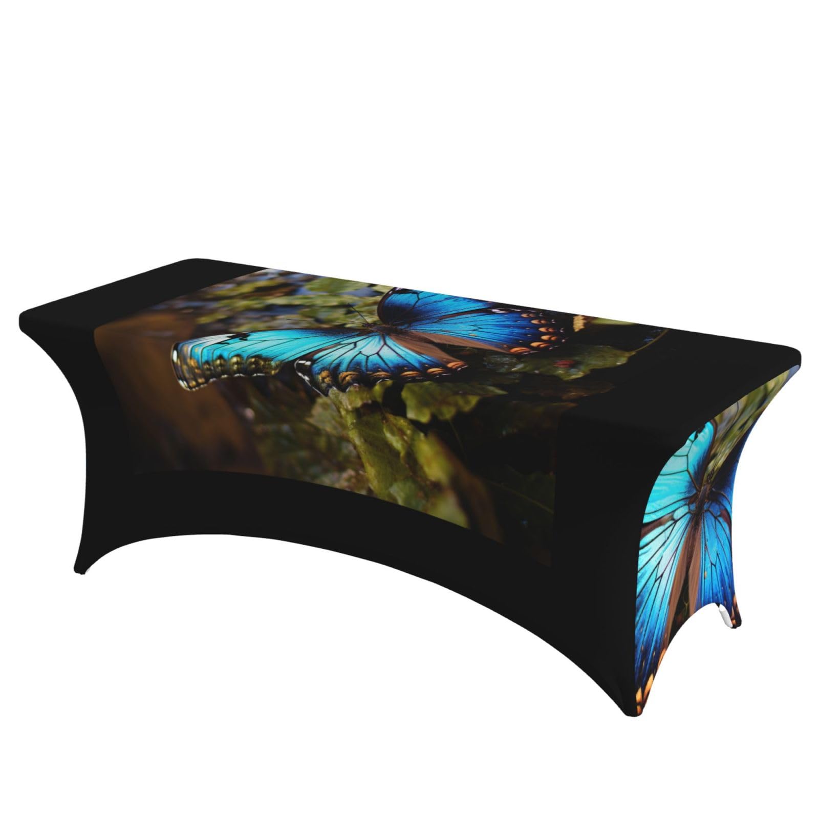 Nappe élastique rectangulaire papillon bleu ne glisse pas table
