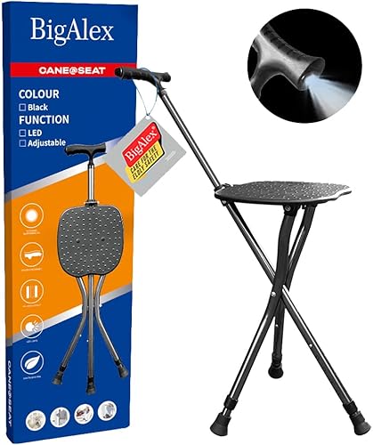 BigAlex Walking Cane with Seat Lightweight Cane Seat for Seniors Adjustable Folding Cane Chair for Women with 3 No-Slip Legs and Comfortable Handle