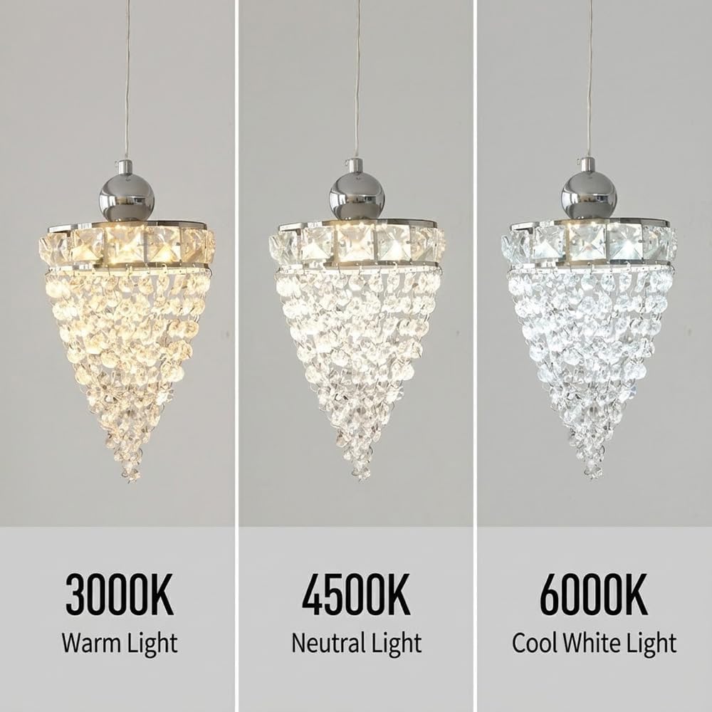 Crystal Pendant Light Chrome, Modern K9 Crystal Chandelier, Elegant Room Decor, Small Mini Chandelier for Dining Room Light Fixture Over Table & Entryway Foyer, Kitchen Island Lighting