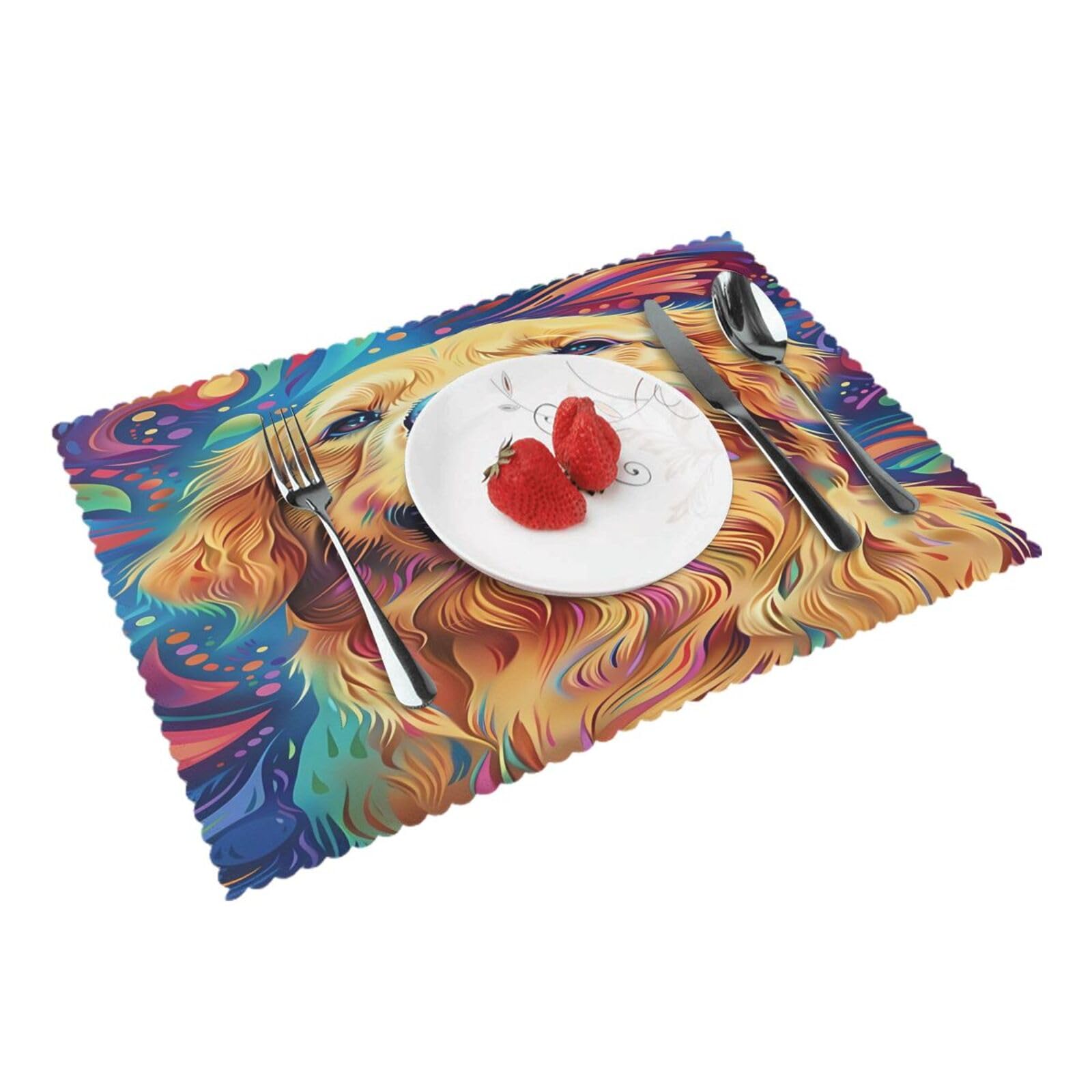 Colorful Dog Art (2) Placemats Set of 4 Print Table Mats Place Mats Table Decor for Kitchen Dining 12X18 in