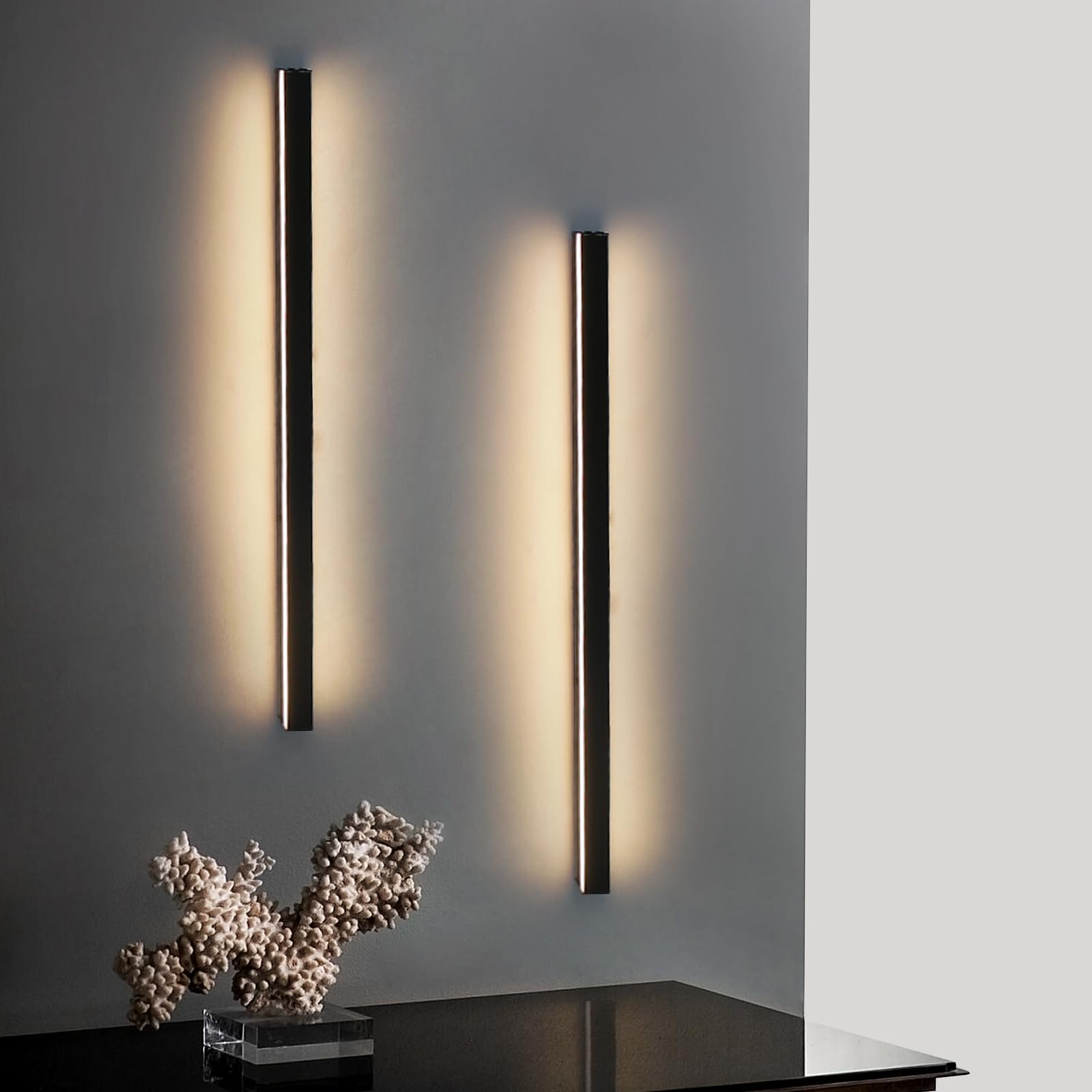 ZMH 2ER Lámpara LED Luz Interior - Moderno 60CM 21W Pasillo Arriba Abajo Blanco Cálido Pasillo Lámpara Salón Lámpara Cama Negro Iluminación para Escalera Sala de Estar Habitación Niños Dormitorio