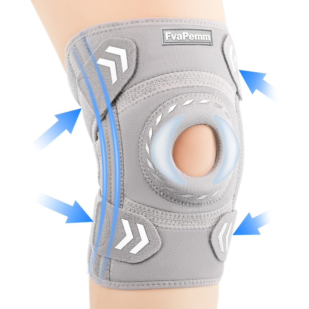 Knee Support Brace for Women Men, Adjustable Knee Compression Brace with Side Stabilizer Patella Pad Tendon, Knee Brace for Meniscus Tear, Arthritis Pain, Injury Recovery, Running, Workout, Gray, One Size — view 7