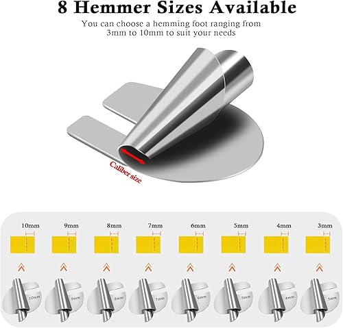 Miniatura 3 de TIGARI Pie de dobladillo enrollado de costura, 34567890.394 in, 8 tamaños de dobladillo enrollado, máquina de dobladillo enrollado de 8 tamaños,