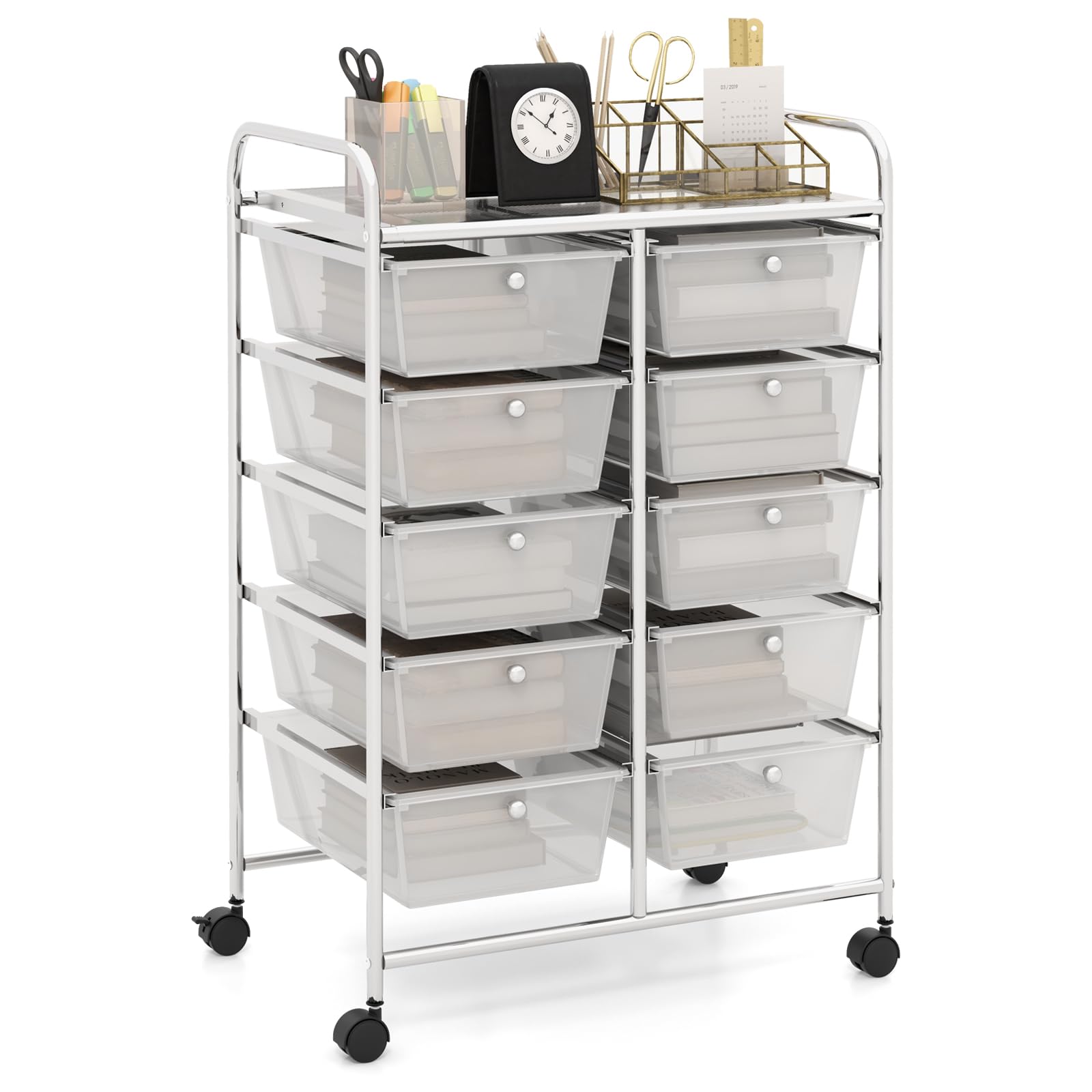 Photo 1 of ****SIMILAR ITEM***HAPPYGRILL 10-Drawer Rolling Storage Cart, Storage Organizer Cart with Lockable Wheels, Beauty Salon Movable Utility Cart for School, Office, Home, (Clear)