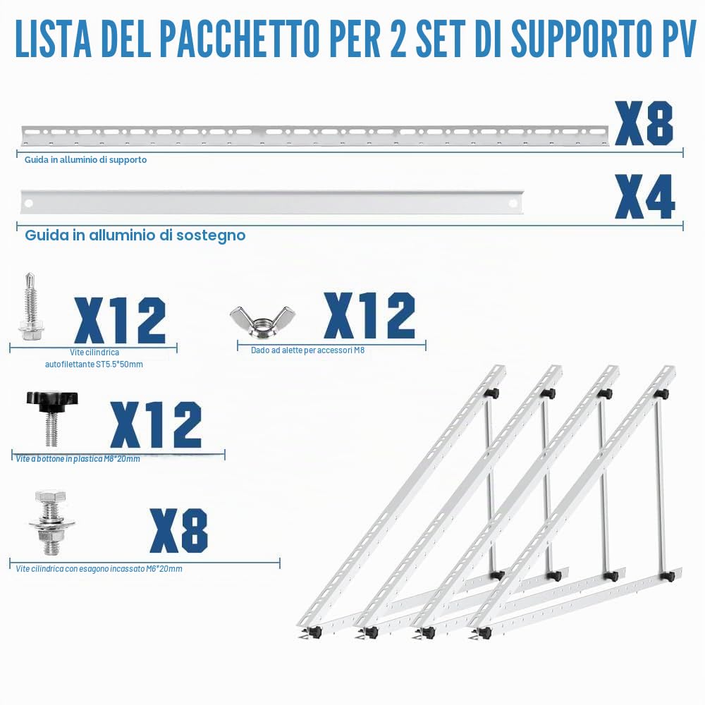 GLIESE Supporto per modulo solare, 118 cm (2 coppie), supporto per pannello solare, supporto per centrali elettriche, in lega di alluminio, modulo PV per 100 W-600 W, angolo regolabile da 0° a 90°, 0%