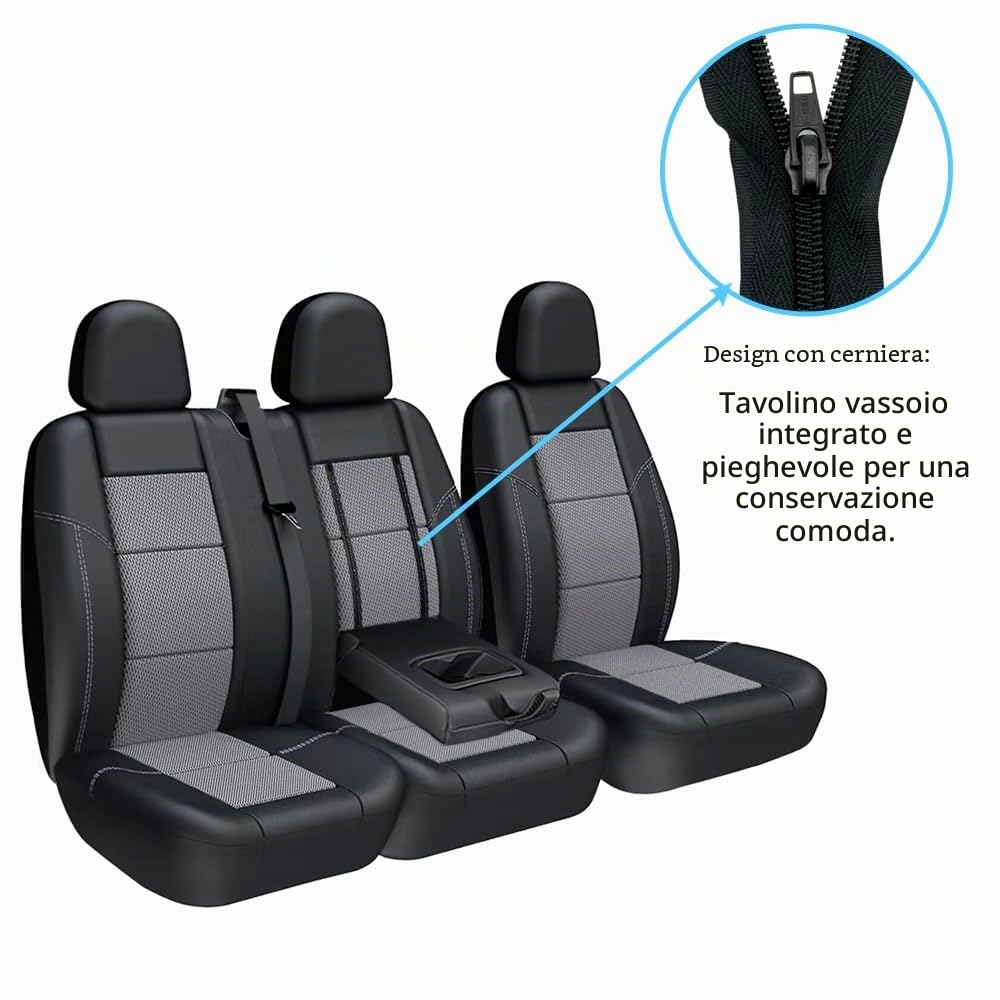 TOYOUN Coprisedili Anteriori per Auto e Furgoni a 3 posti Coprisedile Universali per Furgoni e Camion Copri-sedili Auto per Singoli e Doppi Sedile in similpelle, colore nero e grigio
