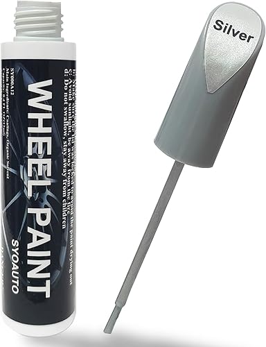 SYOAUTO Pluma de pintura de retoque de borde plateado para reparación de arañazos, pintura de retoque para llantas de automóvil, color universal, SYOAUTO Pluma de pintura de retoque de borde plateado para reparación de arañazos, pintura de retoque para llantas de automóvil, color universal,