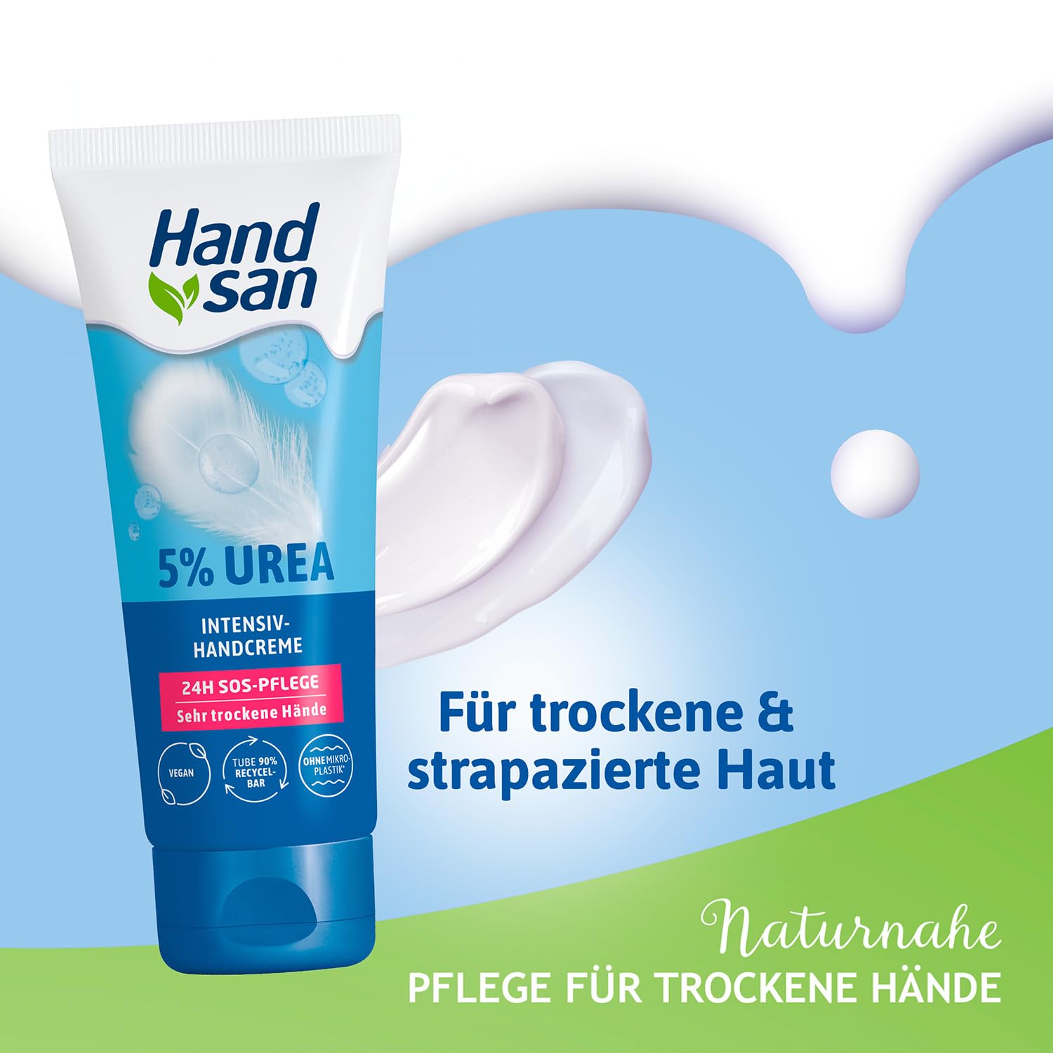 Handsan Urea Crème intense pour les mains | Avec 5% d'urée | Hydratante & absorption rapide | Pour les mains très sèches et abîmées | 90 ml