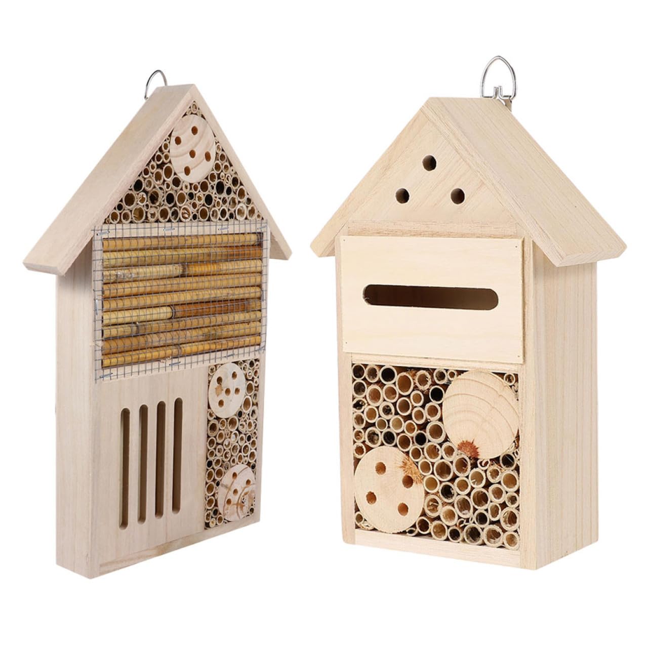 Happyyami 2 Stück Hängendes Bienenhaus für Garten und Terrasse Bienenfreundliches Insektenhotel mit Glatter Oberfläche und Sicherem Dach Wildbienen und Marienkäfernest von Bestäubung