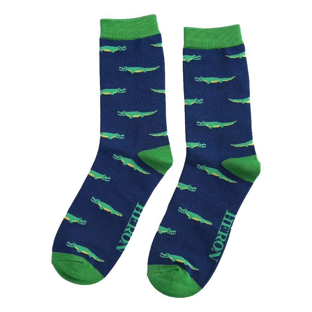 Miss Sparrow Men's Multicoloured Crocodiles On Navy Novelty Ankle Socks Adult One Size