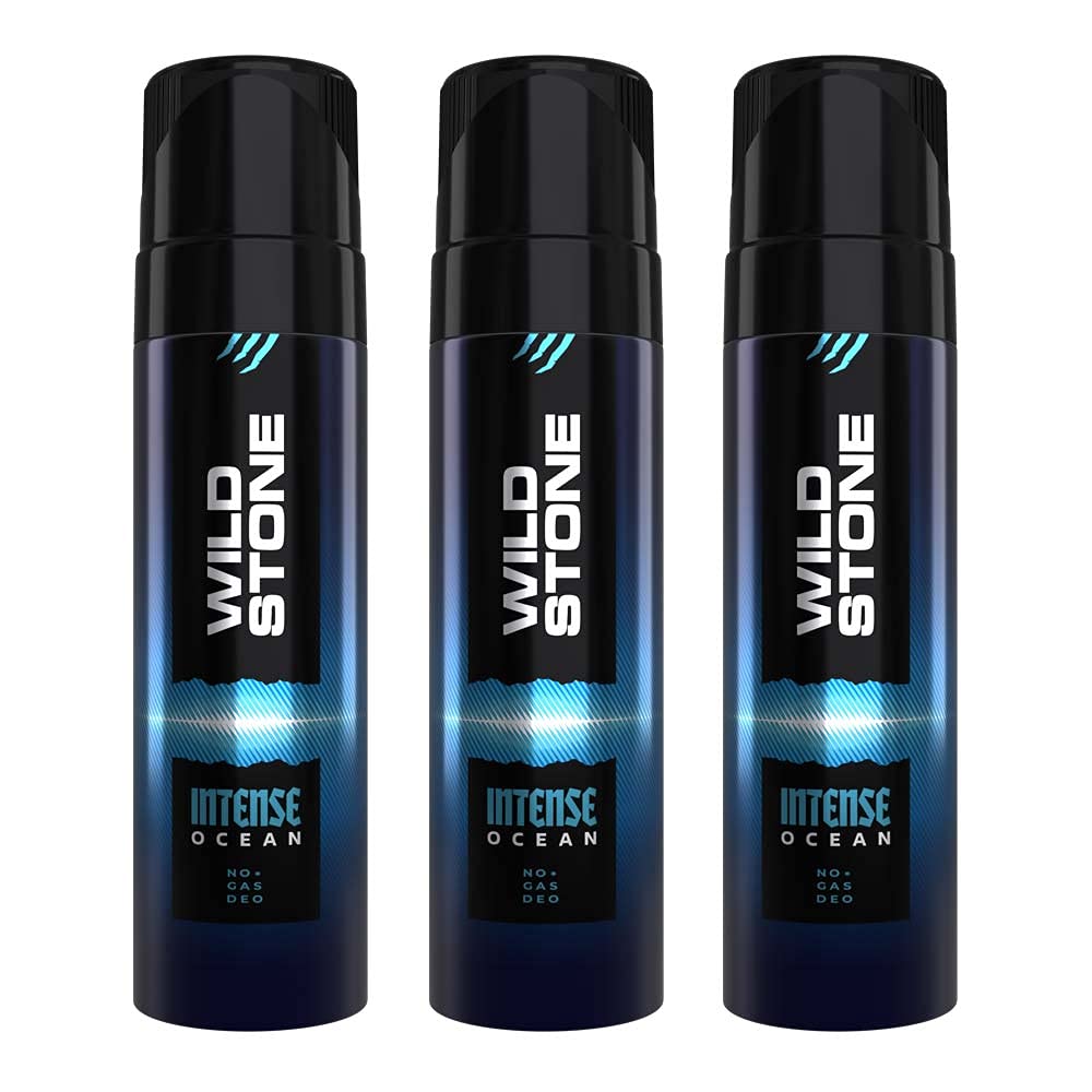Wild Stone Intense Ocean No Gas Deo, Long Lasting Body Deodorants Spray For Men, Pack Of 3 (120Ml Each)
