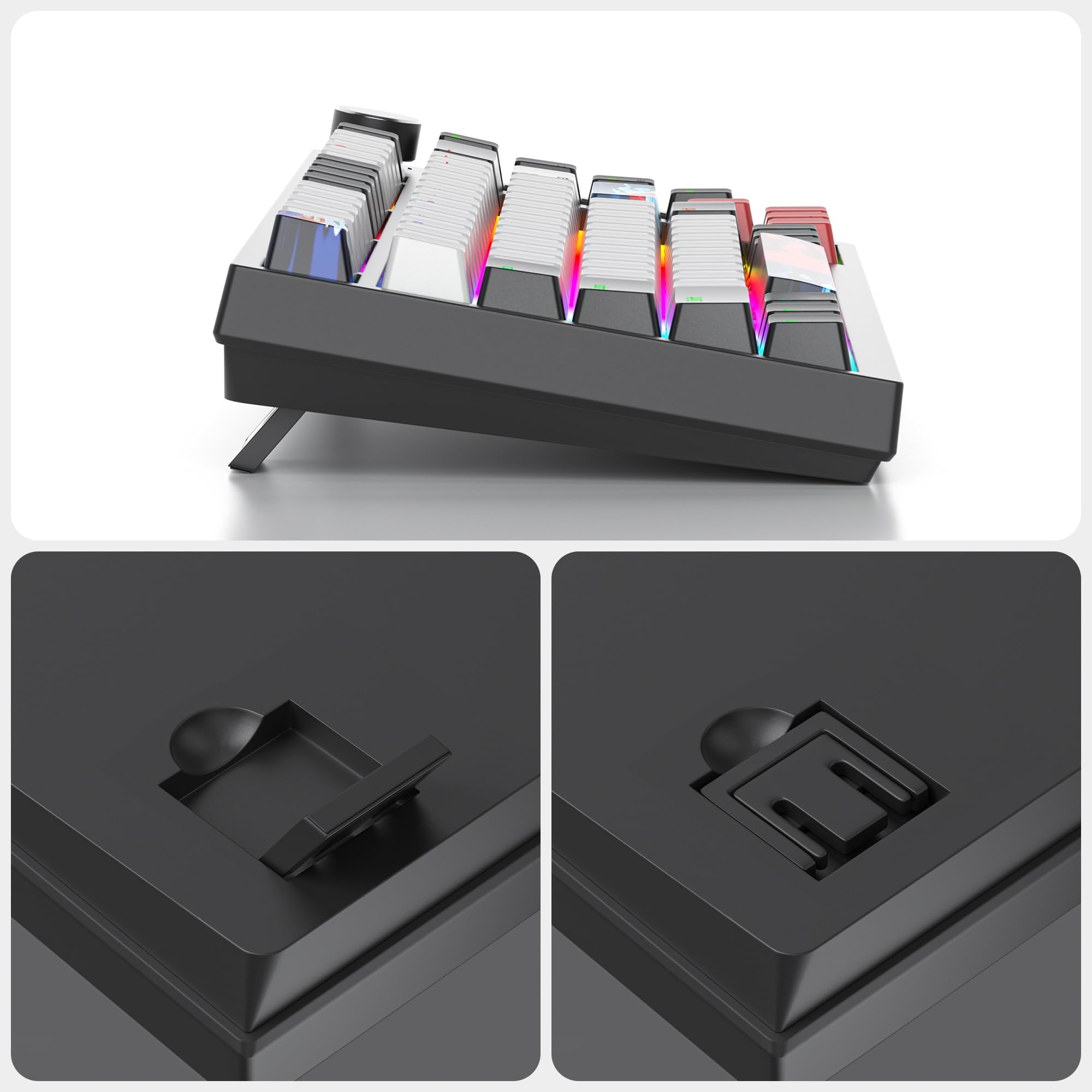 SOLIDEE Tastiera Meccanica Sostituibile a Caldo cablata al 75%,retroilluminazione RGB con interruttore rosso,TKL a 82 tasti,tastiera compatta NKRO con manopola di controllo del volume(82 Black_White)